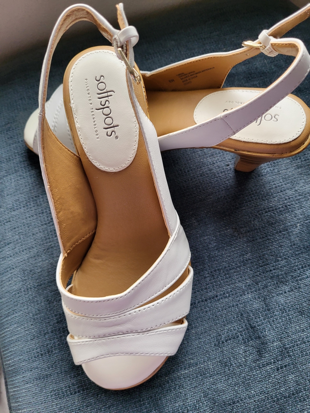 Softspots White Leather Slingback Heels - Classic Strappy Kitten Heel